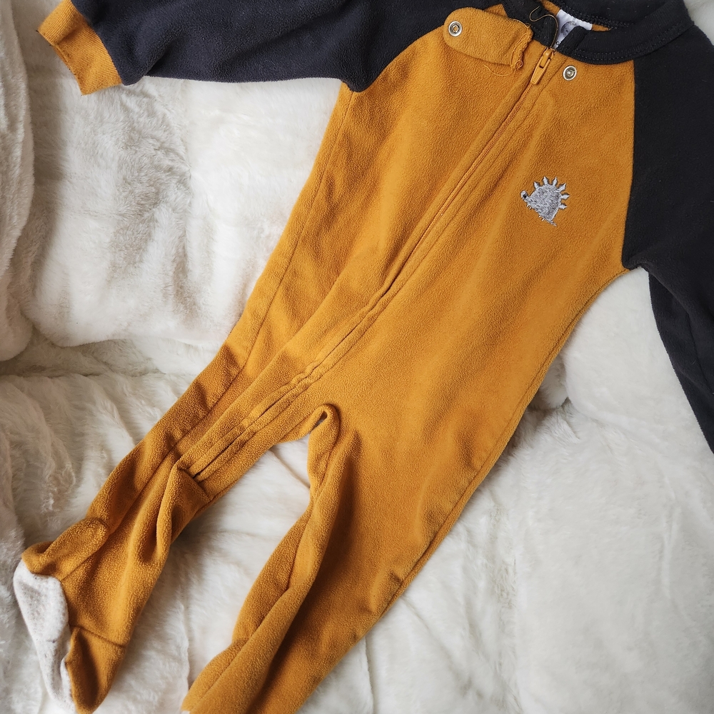 Gerber Mustard and Navy Fleece Footed Romper